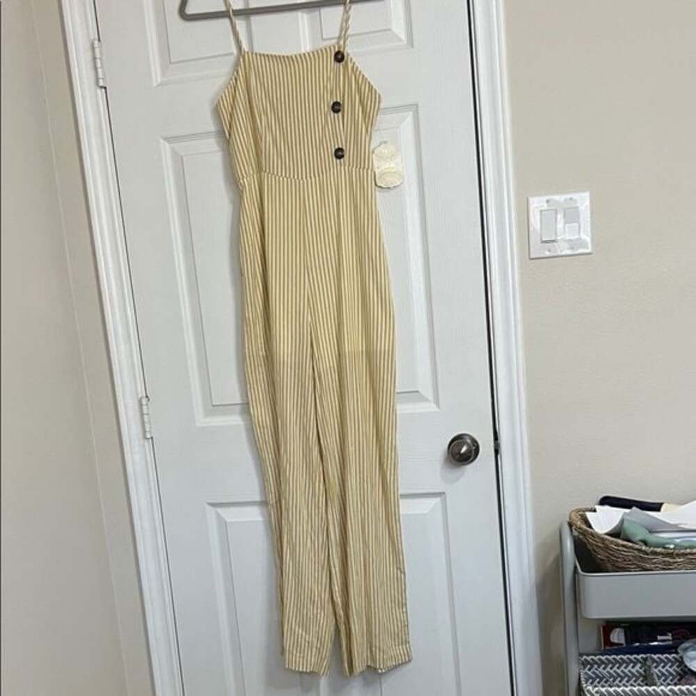 Altar'd State Yellow and Cream Striped Jumpsuit